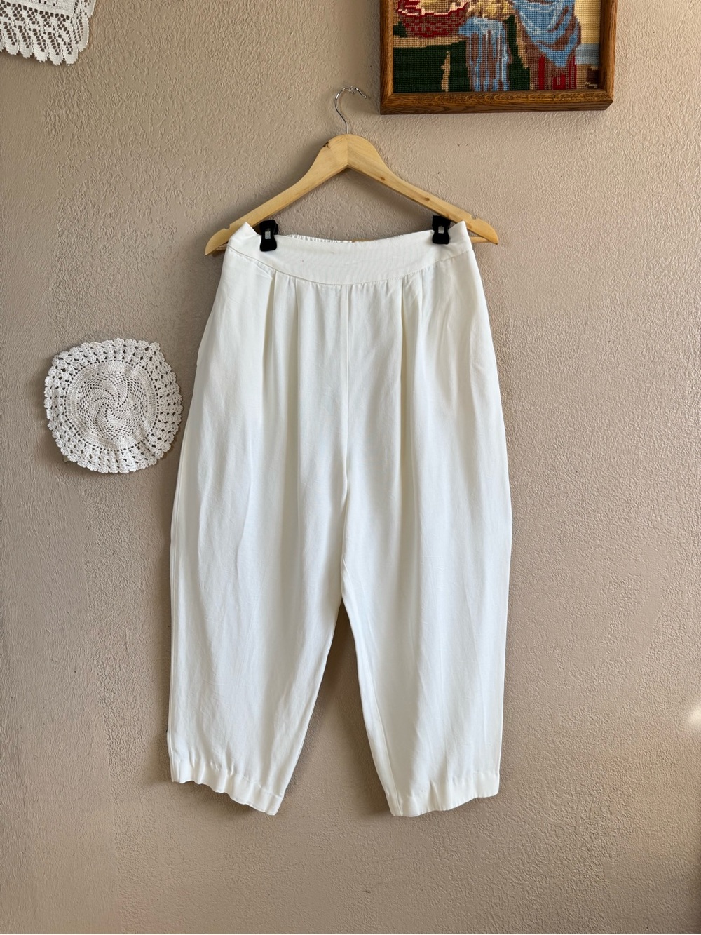 Jeffrey & Dara Vintage Cropped Trousers Pants | Size 11/12 Off-White Ivory